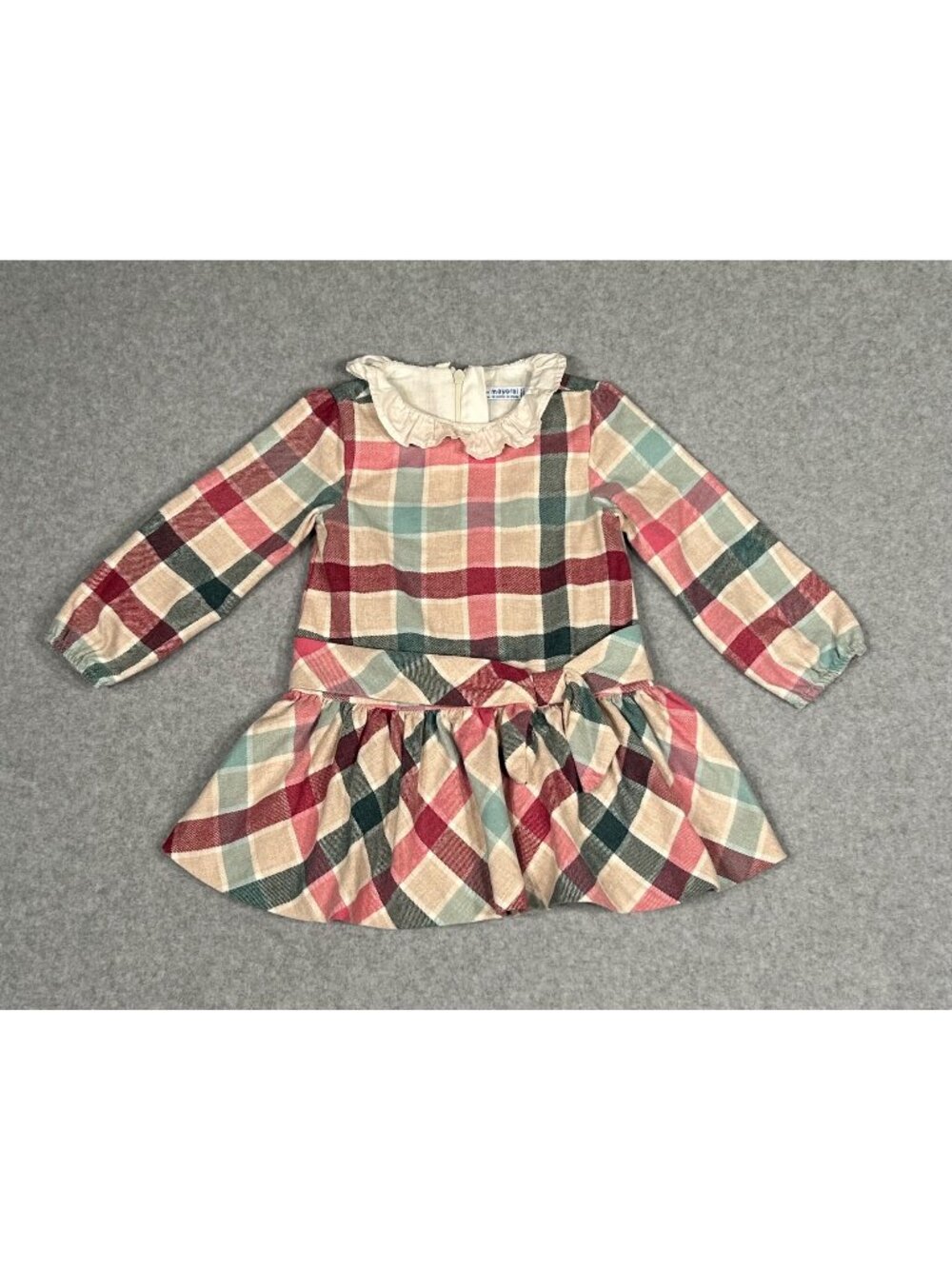 Mayoral 18 Months Girl's Plaid Checked Dress w/ Ruffle Collar Long Sleeves Pink